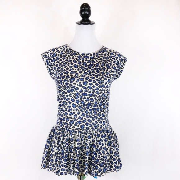 Rebecca Taylor blue cheetah peplum top - Picture 1 of 8